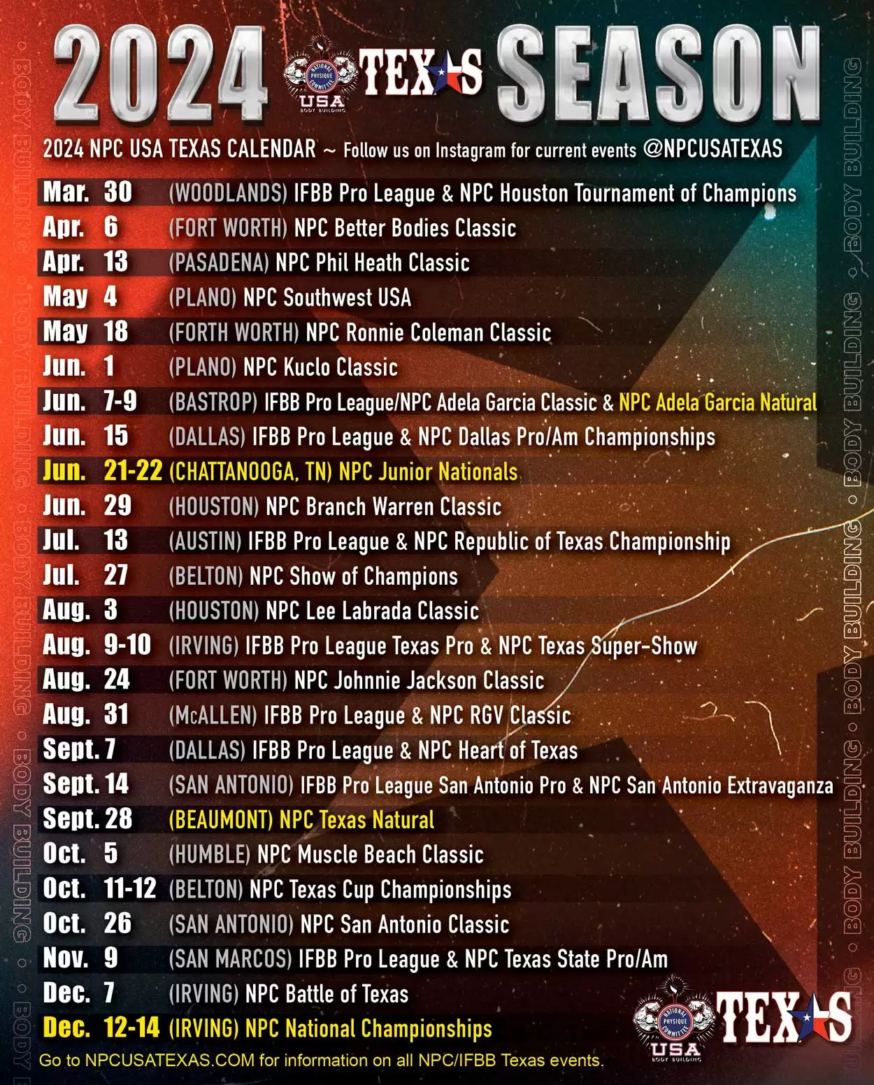 2024 NPC USA Texas Calendar